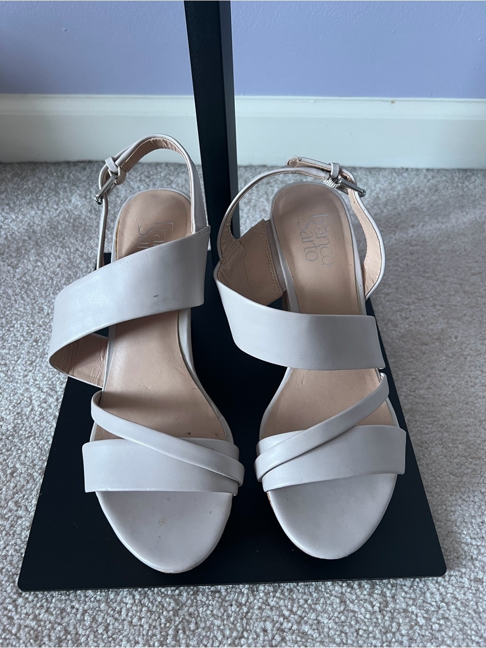 Franco Sarto Off White Leather Wedge Slingback Sandals